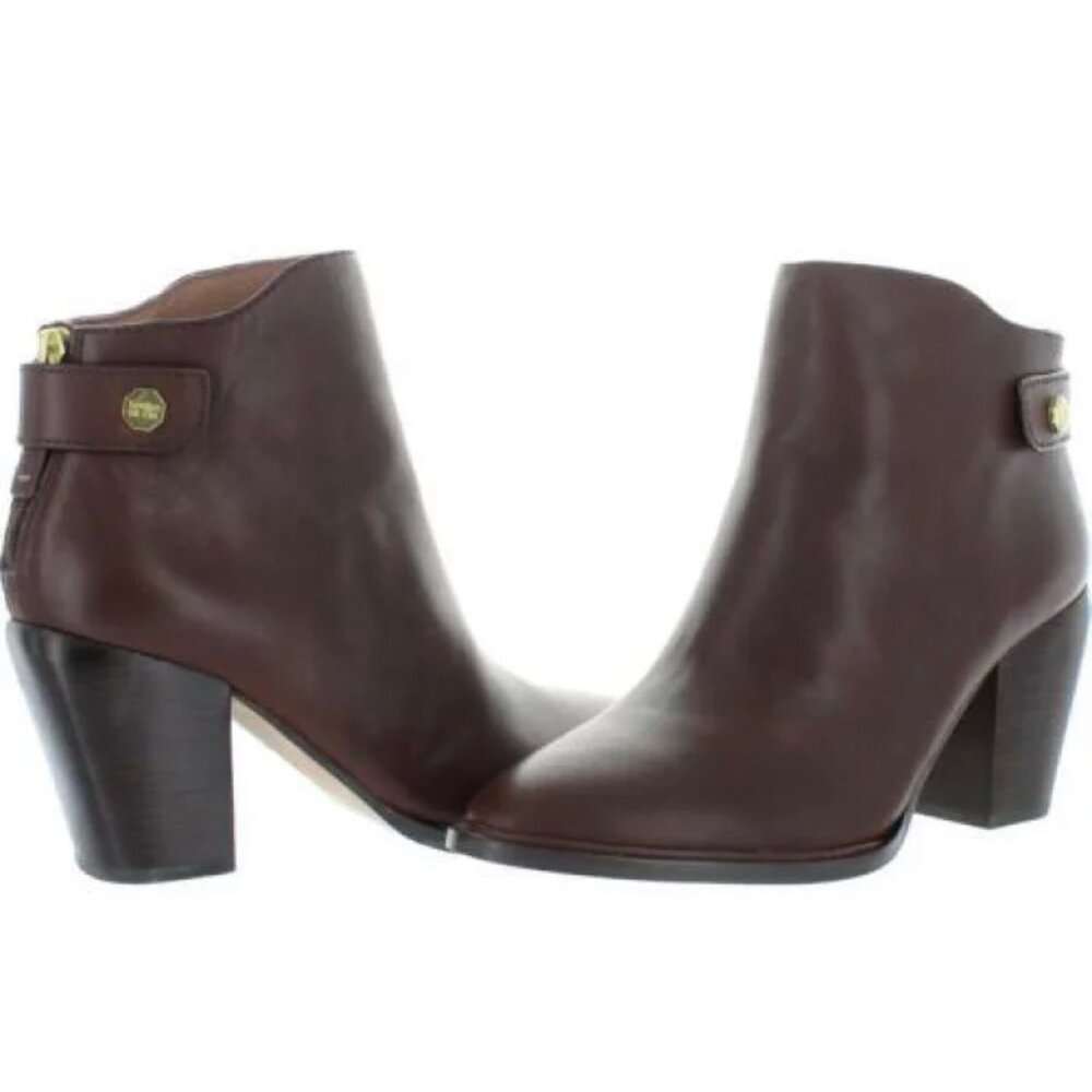 Louise Et Cie Leather Ankle Boots Womens 9.5 Brown Pointed Toe  Block Heel Class